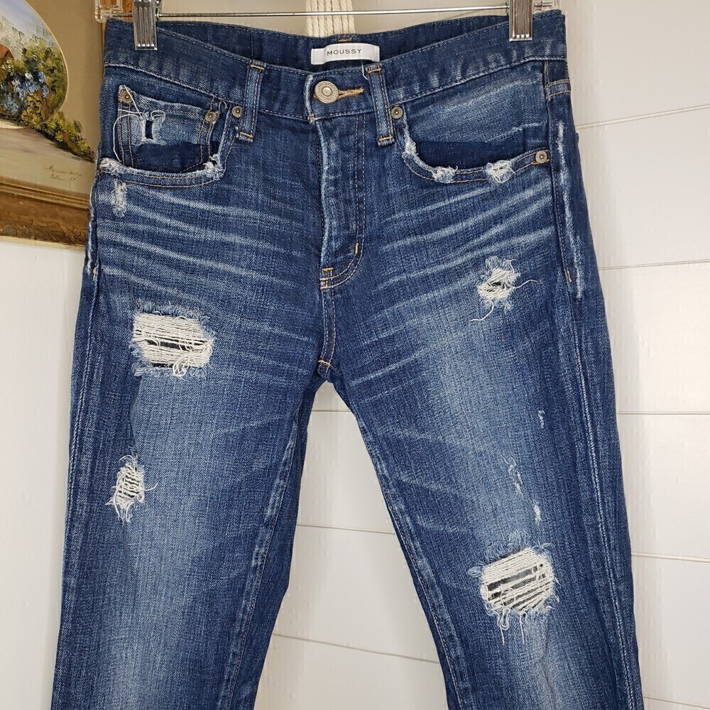 Moussy Distressed Destroyed Skinny Jeans Mid Rise Size 25 - Picture 3 of 8